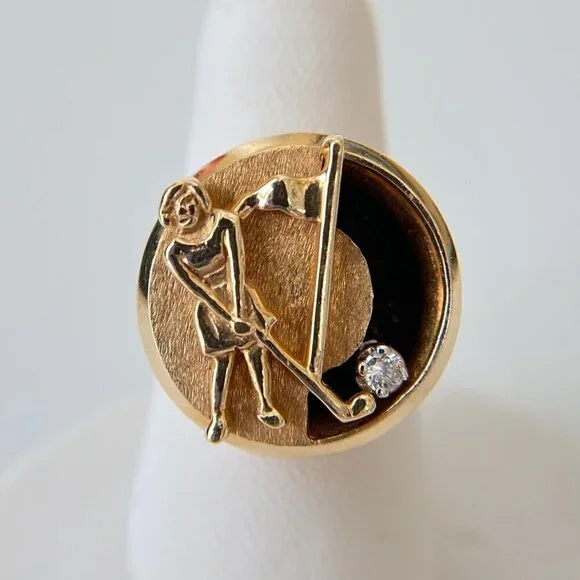 Vintage 14k Solid Yellow Gold Diamond Golfer Band Ring Size 6 - Picture 2 of 10